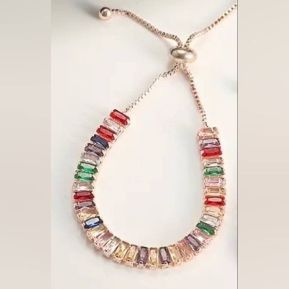 Rose Gold Adjustable Rainbow Rhinestone Bracelet